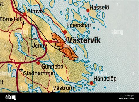 Atlas map of Västervik and Almvik Stock Photo - Alamy