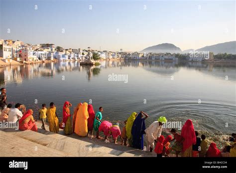 Ghats at Pushkar Lake, Rajasthan, India Stock Photo - Alamy