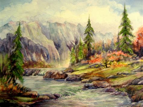 Art by Nancy R. Gonzalez: COLORFUL MOUNTAIN/RIVER LANDSCAPE