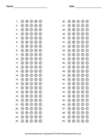 Printable Blank Answer Sheet 1 100 - Richard McNary's Coloring Pages