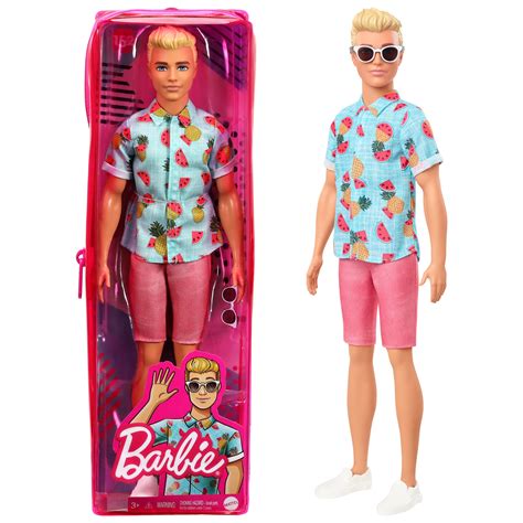 Barbie Ken Fashionistas Doll 152 with Sculpted Blonde Hair Wearing Blue Tropical-Print Shirt ...