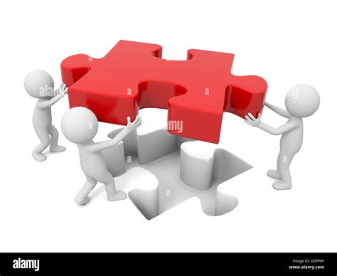 3 3d people completing the piece of a puzzle Stock Photo - Alamy