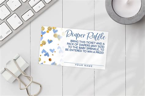 Avery 28878 Diaper Raffle Card Template Blue Hearts Boy Baby Sprinkle 2 X 3.5 Business Card ...