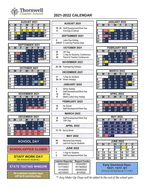 School Calendars | Thornwell Charter School