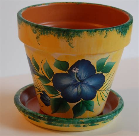 6'' or 8'' Hand Painted clay flower pot