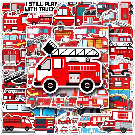 Amazon.com: 50 Pcs Fire Truck Stickers Vinyl Waterproof Fire Engine ...