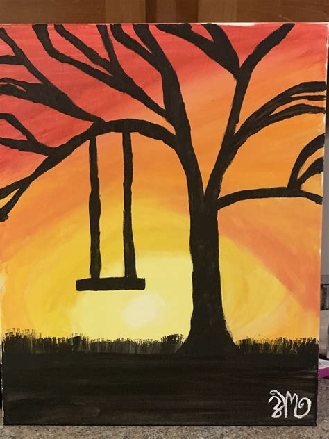 SunSet//Tree and Swing | Sunset painting easy, Sunset painting, Oil pastel art