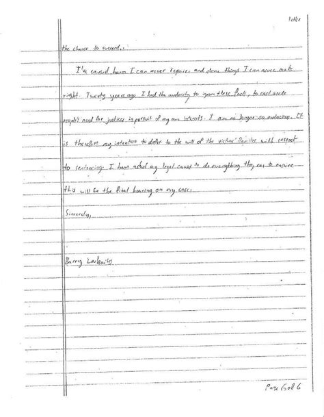 Letter written by Barry Loukaitis one week before his resentencing. In ...