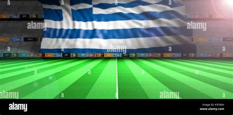 Greece flag in an illuminated soccer stadium. 3d illustration Stock Photo - Alamy