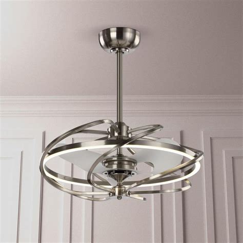 Parrot Uncle 27 in. Bucholz Satin Nickel Downrod Mount LED Chandelier Ceiling Fan with Light and ...