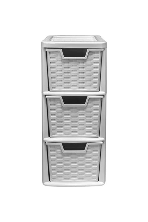 Buy VTL® 3 Drawer Rattan Style Plastic Small Grey Tower Storage Unit for School Home Online at ...