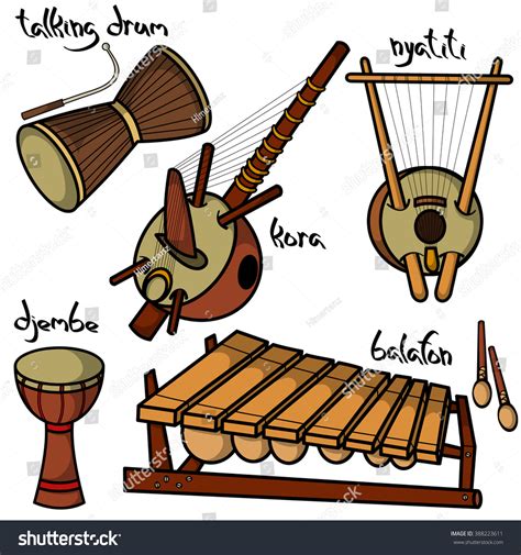 Set Of Hand Drawn Traditional African Musical Instruments. Kora ...