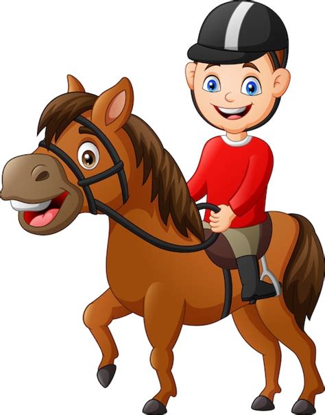 Premium Vector | Cartoon boy riding horse