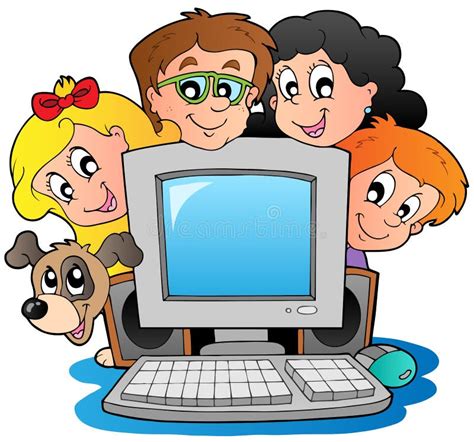 Computer with Cartoon Kids and Dog Stock Vector - Illustration of elementary, artwork: 20764751