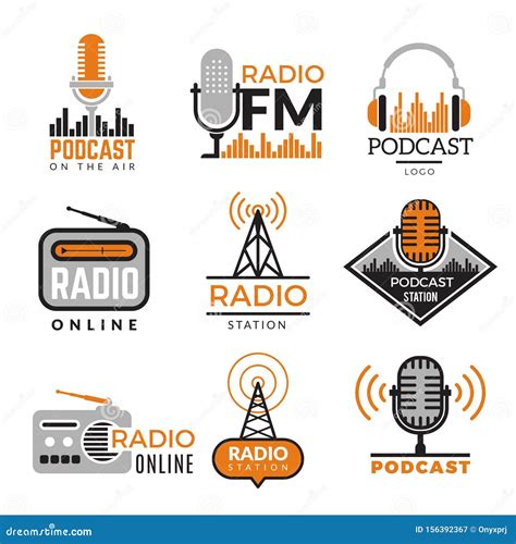 Radio Logo. Podcast Towers Wireless Badges Radio Station Symbols Vector ...