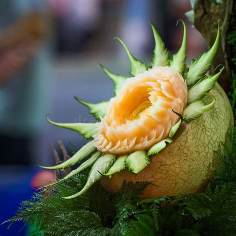 Orange Cantaloupe Melon Carving. Stock Photo - Image of background ...