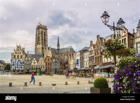 Belgium, Mechelen City, Market Square, Mechelen Cathedral Stock Photo ...