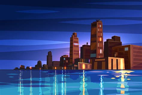 Vector night cartoon cityscape | Pre-Designed Illustrator Graphics ...