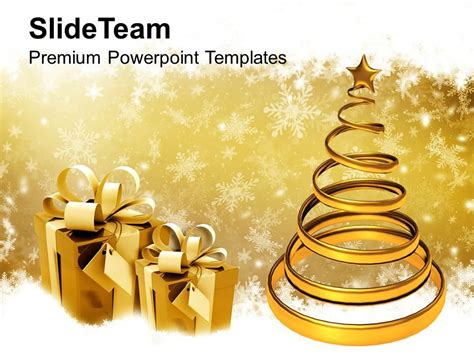 Christian Christmas Golden Tree With Gifts Festival Templates Ppt Backgrounds For Slides ...