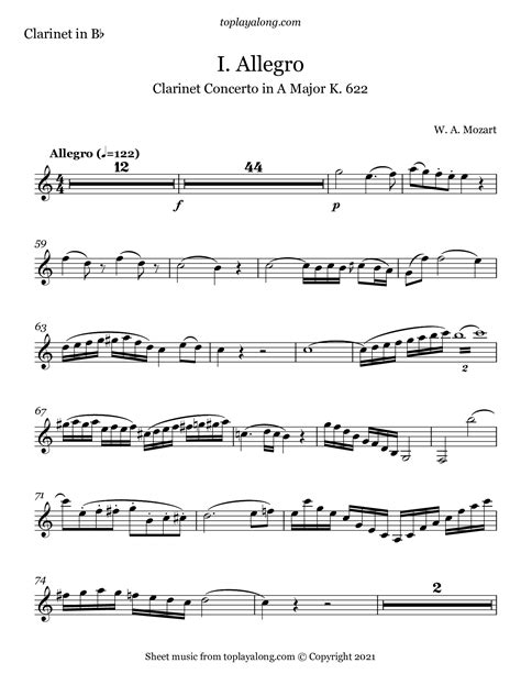 Clarinet Concerto in A Major (I. Allegro) – toplayalong.com