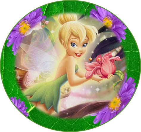 a tinkerbell fairy holding a pink flower