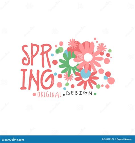 Spring Logo Template Original Design with Flowers, Hand Drawn Vector Illustration Stock Vector ...