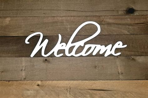 Welcome Sign Cursive Welcome Word Metal Wall Art Cutout | Etsy