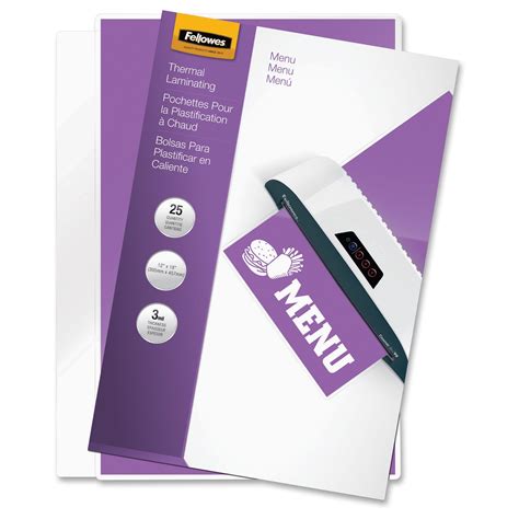 Fellowes 3 mil Laminating Menu Sheets/Pouches 11.50 x 17.50"