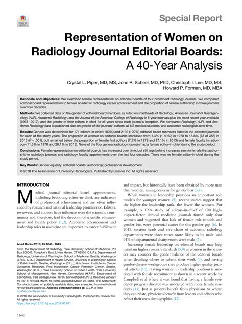 (PDF) Representation of Women on Radiology Journal Editorial Boards