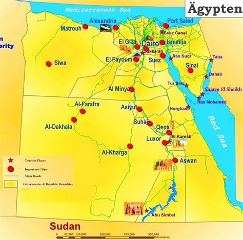 Map of Egypt with Vacation Spots