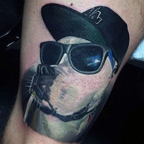 Funny gangsta like dog portrait tattoo on arm - Tattooimages.biz