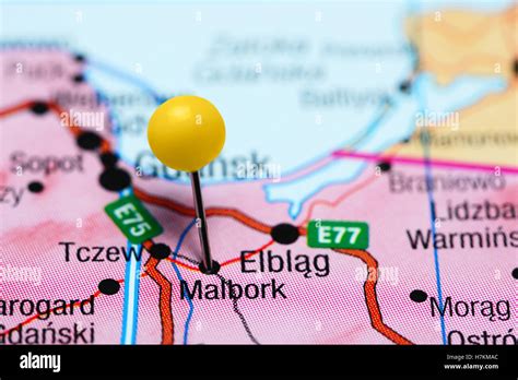 Malbork pinned on a map of Poland Stock Photo - Alamy