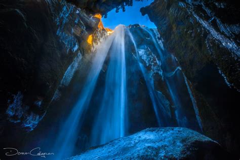 Waterfall inside cave Gljúfrabúi Iceland, Iceland