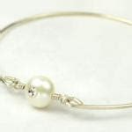 Sterling Silver Filled Bangle Bracelet With White Freshwater Pearl With Swarovski Crystal ...