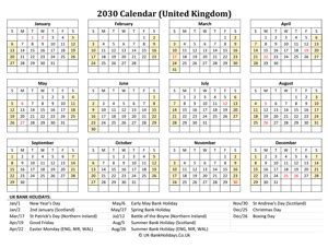 Download Printable 2030 Uk Calendar (Portrait Layout)