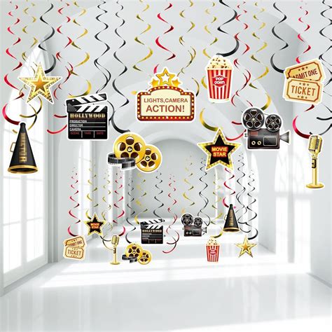 Movie Night Party Decorations Kit Now Showing Movie Theme Hanging Swirls Black Gold Foil ...