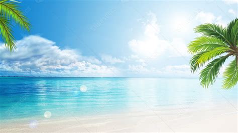 Summer Ocean Beach Palm Leaves Fresh Simple Poster Powerpoint Background For Free Download ...