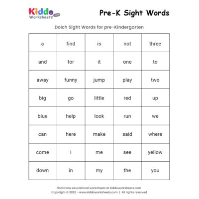 Free Printable Sight Words Worksheets - kiddoworksheets