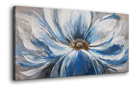 Flower Canvas Wall Art for Living Room Large White Blue Flower Picture ...