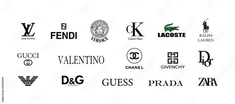 Luxury clothing brands. Valentino, Gucci, Versace, Guess, Giorgio ...