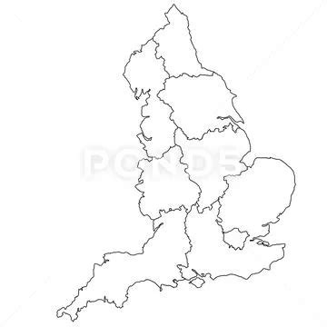Outline England Map with regions, administrative map of England. UK, Britai.. ~ Clip Art #255040511