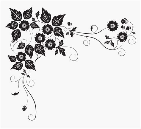 Transparent Border Design Black And White Png - Floral Design Elements ...