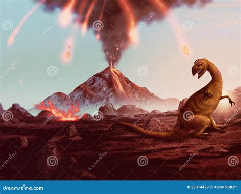 Dinosaur Extinction - Erupting Volcano Artwork Royalty Free Stock Images - Image: 29314429