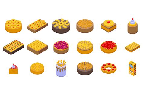 Upside-down Cake Icons Set Isometric Graphic by ylivdesign · Creative ...