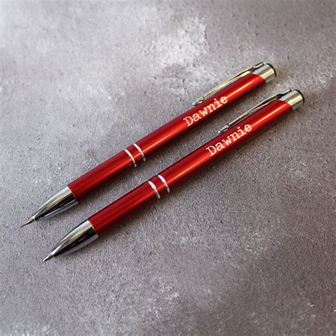 Red Personalised Engraved Pen and Pencil Set Ballpoint Pen - Etsy UK