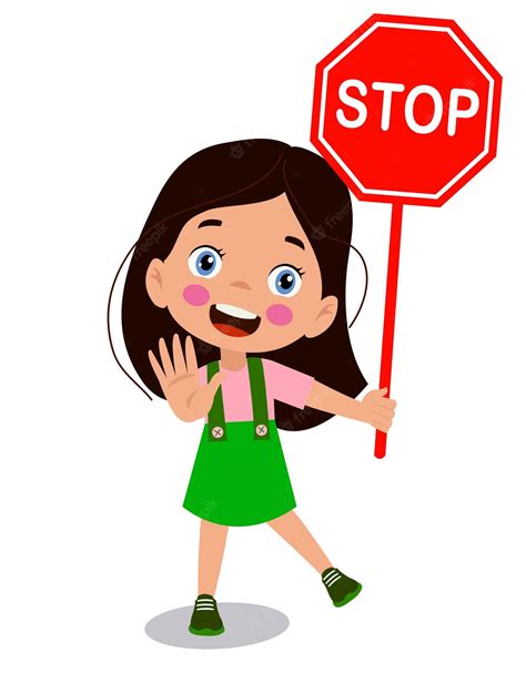 Premium Vector | Cute boy making stop gesture with traffic sign stop sign