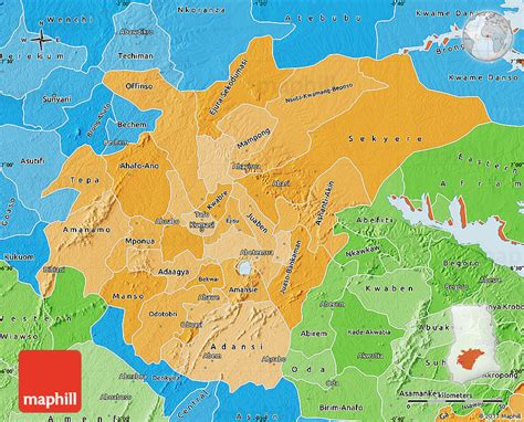 Political Shades Map of Ashanti