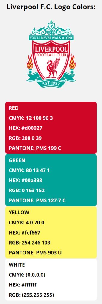 Liverpool Team Colors | HEX, RGB, CMYK, PANTONE COLOR CODES OF SPORTS TEAMS