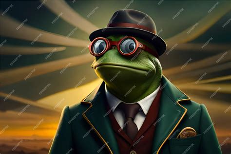 Premium AI Image | cartoon frog portrait wearing clothes and glasses