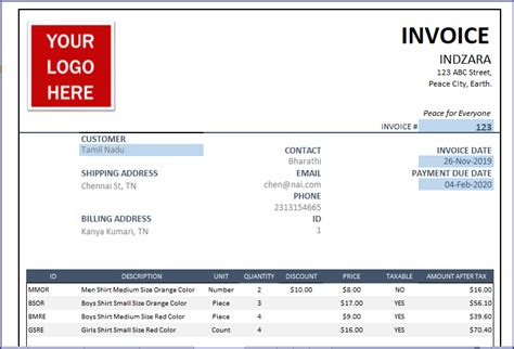 Excel Invoice Template With Automatic Invoice Numbering Free Download ...